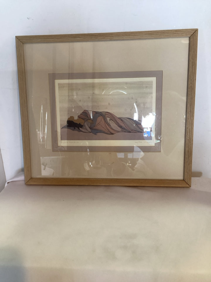Signed Gray/Pastel Woman & Child Framed Art