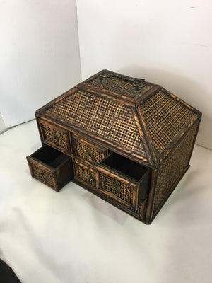 Vintage Storage Rattan 6 Drawer Jewelry Brown Box