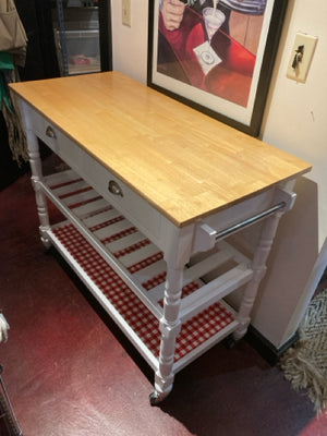 Wheels Wood 2 Shelf 2 Drawer White Kitchen Island