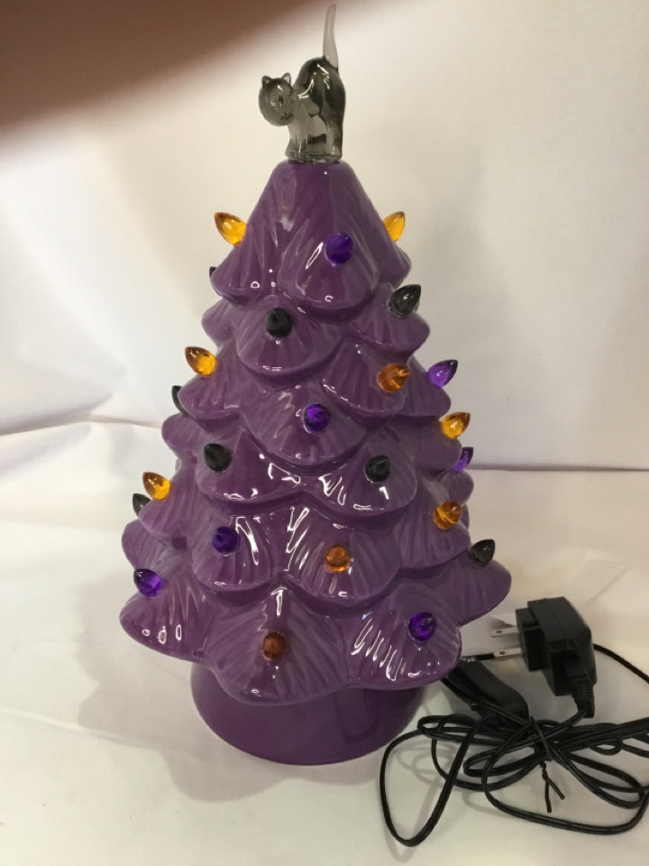 Halloween Purple Ceramic Tree Pre-Lit Holiday Item