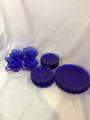 Hazel Atlas Vintage Blue Glass Set of 6 Dish Set