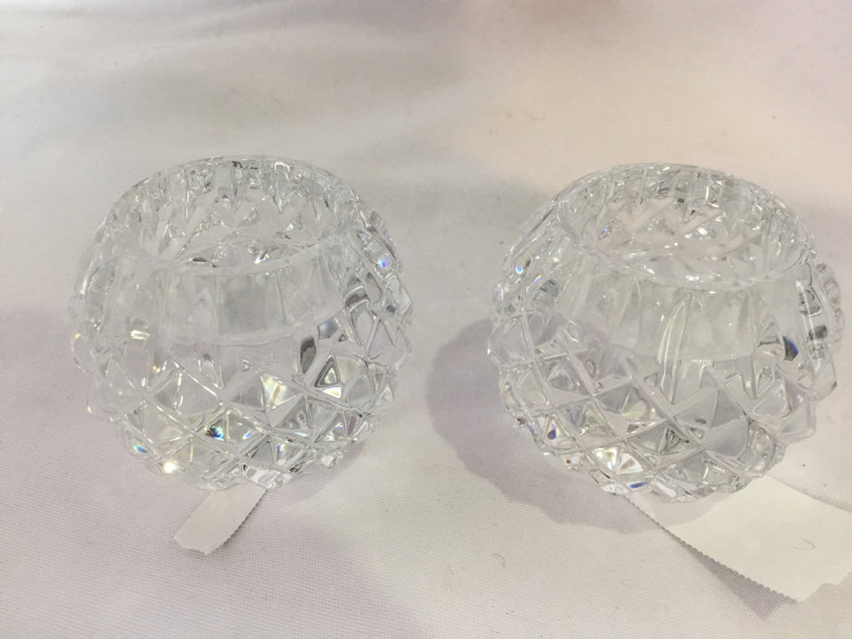 Pair Clear Cut glass Votive Ball Candle Holder