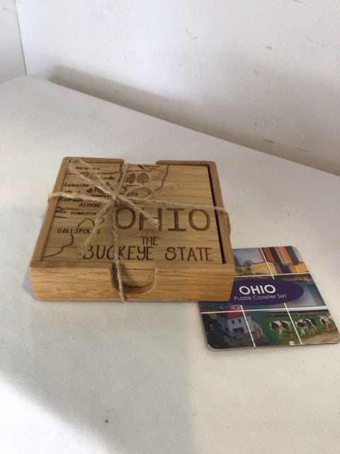 Brown Wood Ohio Coaster Set