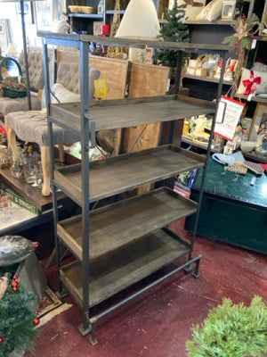 Industrial Black/Brown Metal/Wood 4 Shelf Shelf