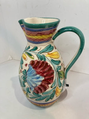 Italian White/Multi Ceramic Pitcher