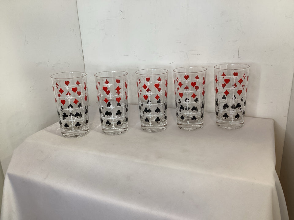 Set of 5 Clear/Red Cards Glasses