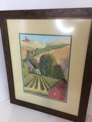 Yellow/Red Landscape Barn Framed Art