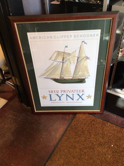 Green/multi Ship Framed Art