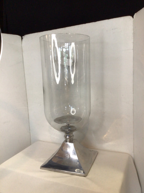 Silver/Clear Metal/Glass Hurricane Candle Holder