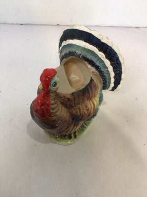 Vintage Fall Brown/Multi Ceramic Planter Turkey Holiday Item