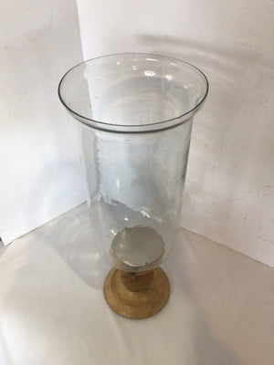 Cylinder Brown/Clear Wood/Glass Candle Holder