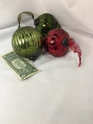 Ornament Red/Green Glass Bag of 3 Holiday Item