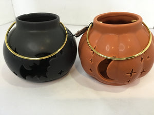 Halloween Orange/Black Ceramic Jack o'Lantern 2 piece Holiday Item
