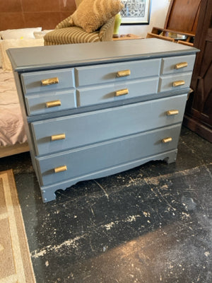 Wood Painted 3 drawer Blue/Gold Chest/Dresser