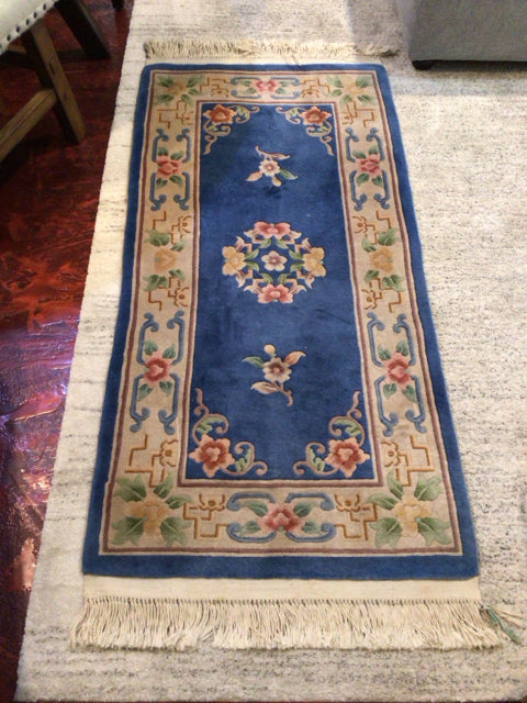 Polyester Floral Blue/Tan Rug