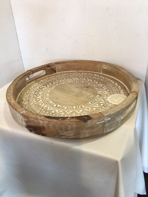 Rustic Natural Wood Round Tray