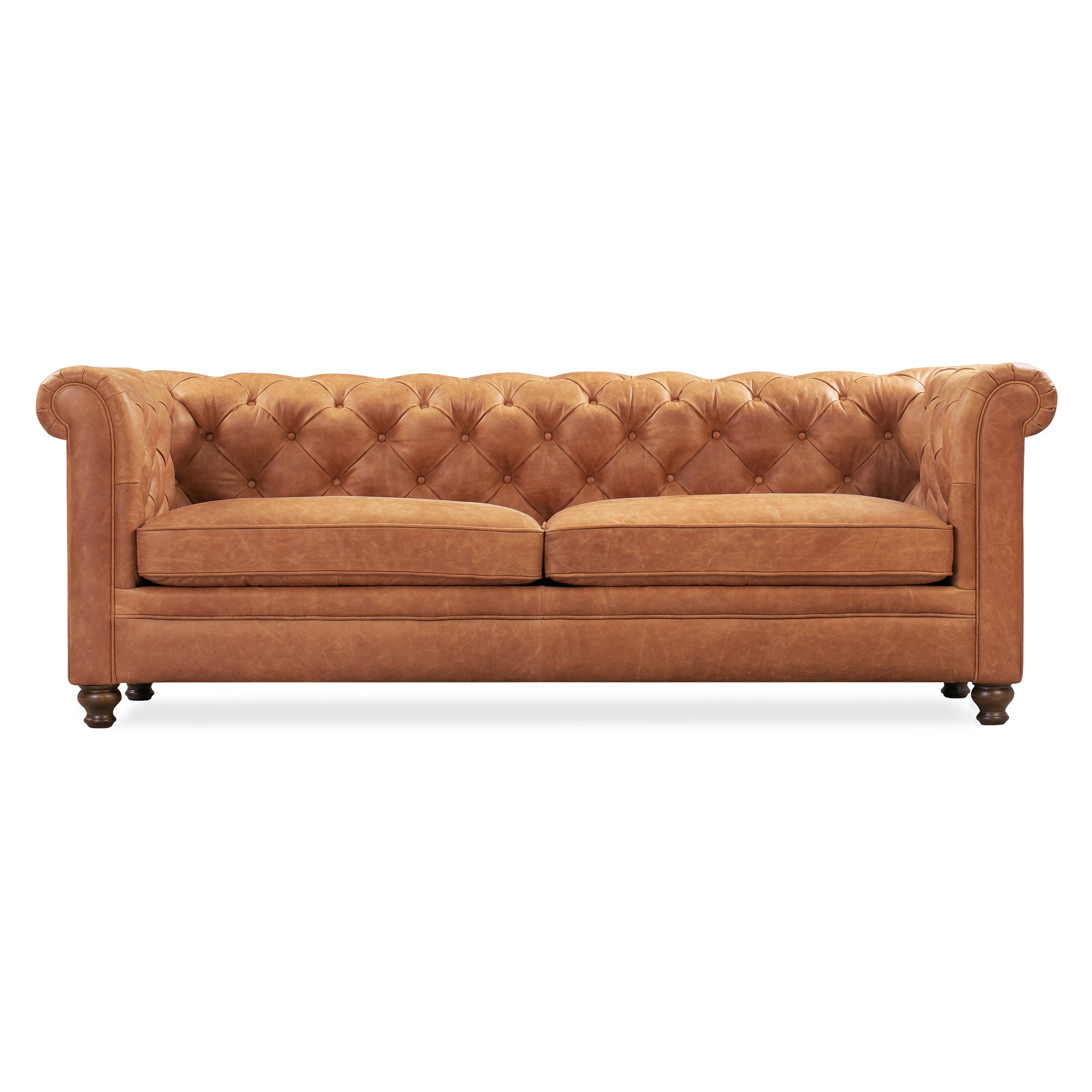 Poly & Bark Chesterfield Leather Tufted Cognac Sofa/CouchC32WZHJU