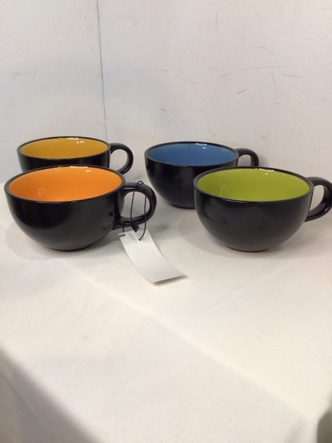 Set of 4 Black/Multi Ceramic Mug Set