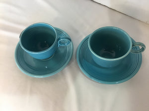 Fiesta Cups/Saucers Blue Stoneware Pair Cup Set
