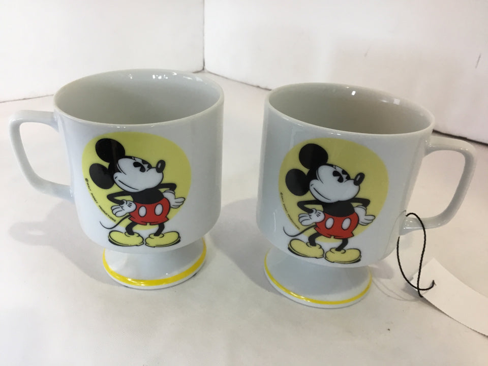 Vintage Pair White/Multi Ceramic Mickey Mouse Mug
