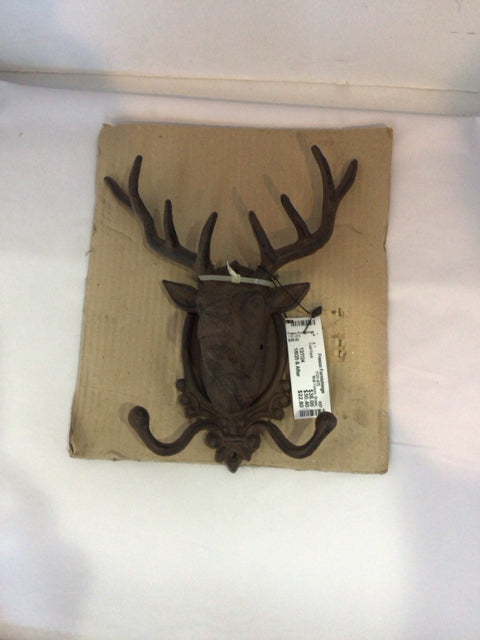 Wall Fixture Brown Cast Iron 2 Hooks Deer Coat Rack