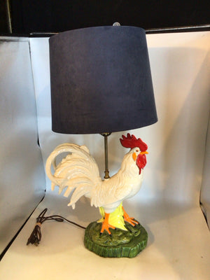 White/Multi Ceramic Rooster As Is Lamp