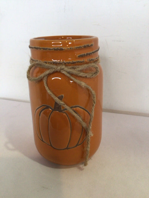 Fall Orange Ceramic Pumpkin Jar