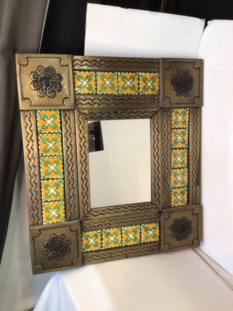 Bronze Tin Flowers Mirror