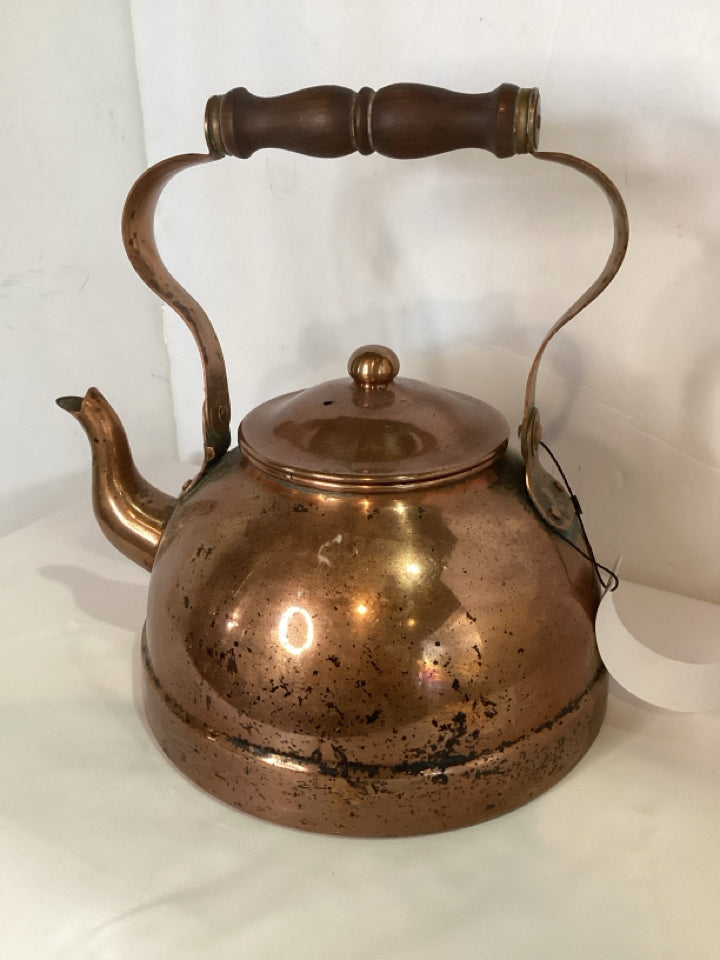 Vintage Copper Metal Distressed Tea Kettle
