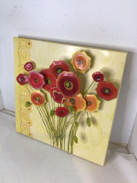 Yellow/Red Metal Floral Wall Hanging Art