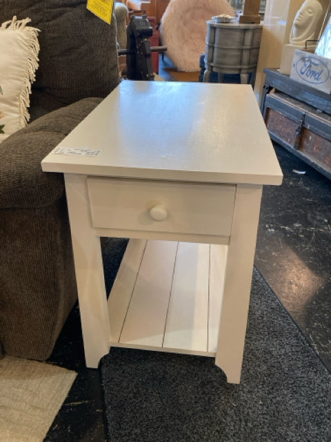 End Wood 1 drawer Tiered White Table