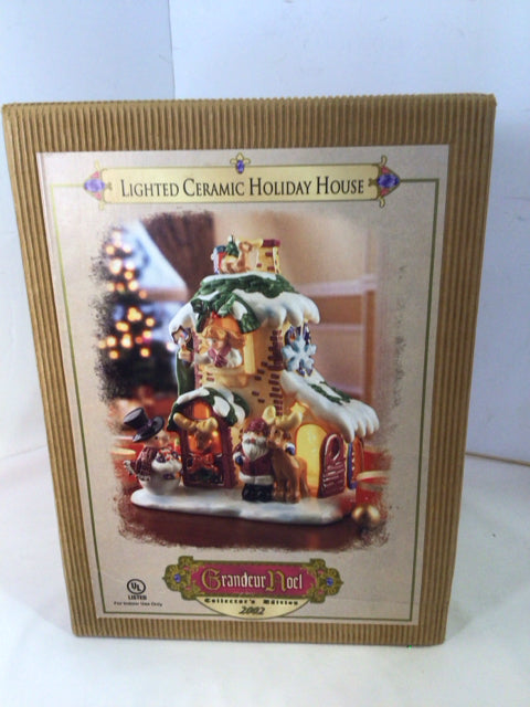 White/Multi Ceramic House Santa Holiday Item