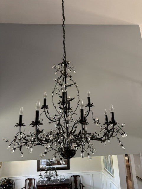 Bronze Metal Crystal Floral Chandelier