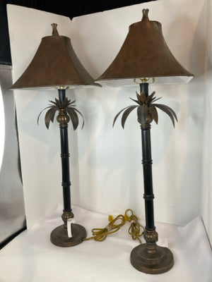 Bronze Metal Palm Tree Lamp Set