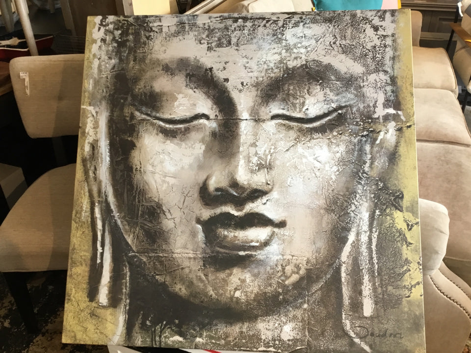Greige Canvas Buddha Stretch Canvas Art