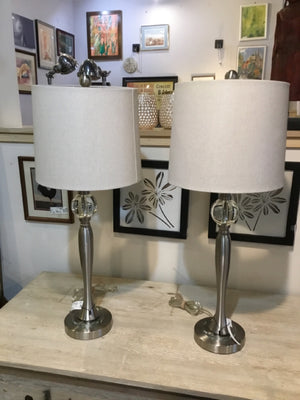 Pair Silver Metal/Acrylic Lamp Set