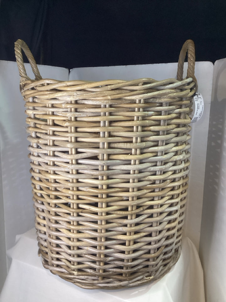Rattan Tan Round Handled Basket