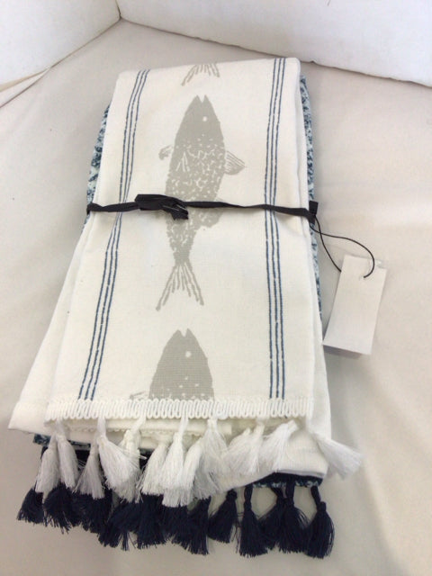 Pair Blue/White Cotton Hand Towel