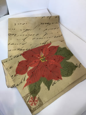 Table Runner Tan/Red Poinsettia Holiday Item