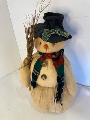 Vintage White/Black Cotton Stuffed Snowman Girl Holiday Item