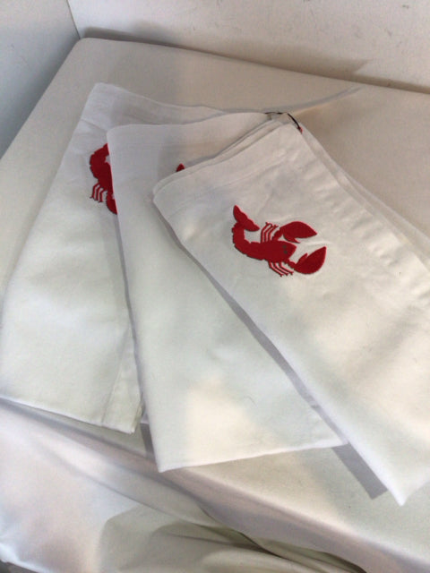 Crate & Barrel Set of 3 White/Red Lobster Napkins