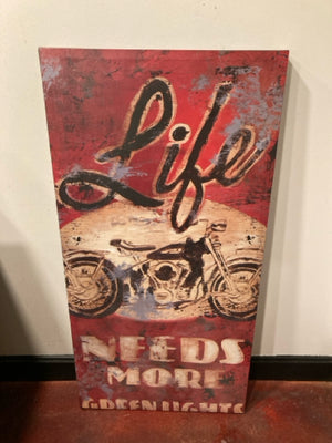 Red Motorcycle Words Stretch Canvas Art