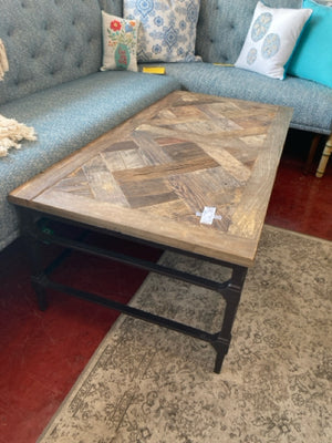 Pottery Barn Rustic Wood/Metal Parquet Brown Table