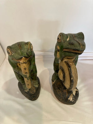 Garden Green Wood Frog Pair Statue