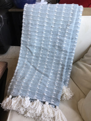 Blue/White Cotton Fringe Throw