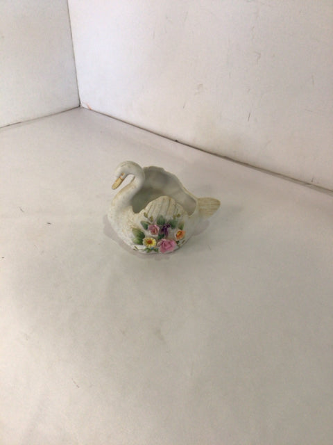 White/Multi Porcelain Swan Planter