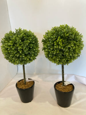 Pair Green/Black Topiary In Planter Faux Tree