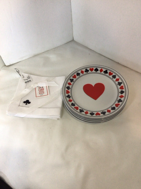 Godinger Cards White/Black w/Napkins Plate Set
