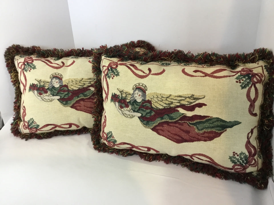 Pillow Set Red/white Polyester Angel Holiday Item