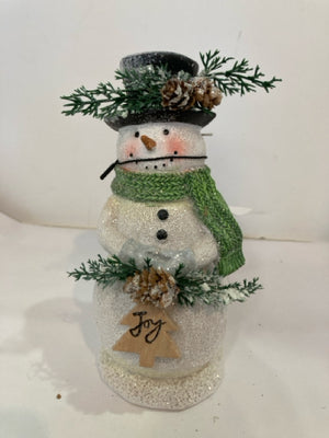 Figurine White/Green Resin Snowman Holiday Item